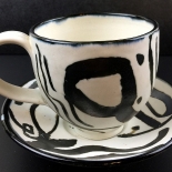 smith_1986_5.75_IMG_3254_w, White and Black Cup and Saucer, Anne Smith, Ceramics, 1986, AnneSmith, Gallery East, Gallery East Boston