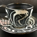 smith_1986_5.75_IMG_3258_w, Black and White Cup and Saucer, Anne Smith, Ceramics, 1986, AnneSmith, Gallery East, Gallery East Boston