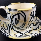 smith_1989_6_IMG_3262_w, Black, White and Yellow Cup and Saucer, Anne Smith, Ceramics, 1989, AnneSmith, Gallery East, Gallery East Boston