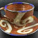 smith_1993_5.75_IMG_3244_w, Brown and White Cup and Saucer, Anne Smith, Ceramics, 1993, AnneSmith, Gallery East, Gallery East Boston
