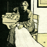 1905_emil_orlik_studio_folio_6.5x6.5_dlw, Die Naherin (The Seamstress), Emil Orlik, 1905, Woodcuts. Gallery East, Gallery East Network
