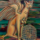 06_magnus_johnstone_1995_cat_goddess_11x14_w, Cat Goddess, Magnus Johnstone, Magnus, 1994, Oil on masonite, Gallery East, Gallery East Network