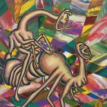 10_magnus_johnstone_1996_bug_love_11x14_w, Bug Love, Magnus Johnstone, Magnus, 1994, Oil on masonite, Gallery East, Gallery East Network