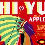 1930c_label_hiyu_apples_deco_chief_9x10_dlw, Hi Yu Apples, 1930c, Lithograph, Advertising Label, Gallery East, Gallery East Network