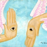 grebner_fj_angel_hands_5x9_1980w, Angel Hands, Franz Grebner, Grebner, 1980, Acrylic on paper, Gallery East, Original Art, Paintings, Gallery East Network