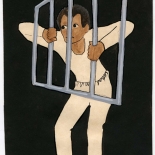 grebner_fj_black_man_4.5x7.75_1980w, Exploited, Franz Grebner, Grebner, 1980, Acrylic on paper, Gallery East, Original Art, Paintings, Gallery East Network