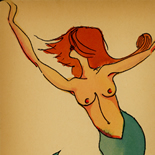lucia-levey_aurora_mermaid1_025w, Mermaid, Aurora Lucia-Levey, 2000, Watercolor ink on paper, Original Art, Paintings, New York Artist, Downtown MTV, Gallery East, Levey, Gallery East Network