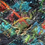 savarino_1989_midnight_at_kontiki_room_12x16w, Midnight at the Kontiki, Paola Savarino, 1989, Mixed media on canvas, Savarino, Gallery East, Gallery East Boston