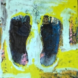 buddhas_footprint_18x18w, Buddha’s Footprints, Paola Savarino, 2003, Encaustic on canvas, Savarino, Gallery East, Gallery East Boston