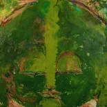 savarino_2003_green_tara_18x18w, 2003, Green Tara, Encaustic on canvas, Gallery East, Gallery East Boston, Paola Savarino, Savarino
