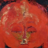 savarino_2007_amitabha_14x14w, 2007, Amitabha, Encaustic on plywood, Gallery East, Gallery East Boston, Paola Savarino, Savarino