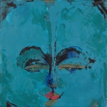 savarino_2007_blue_medicine_buddha_12x12w, 2007, Blue Medicine Buddha, Encaustic on canvas, Gallery East, Gallery East Boston, Paola Savarino, Savarino