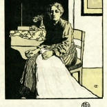 1905_emil_orlik_studio_folio_6.5x6.5_dlw, Die Naherin (The Seamstress), Emil Orlik, 1905, Woodcuts. Gallery East, Gallery East Network