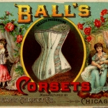 1880c_vtc_balls_corsets_2.5x4.5_dlw, Art Nouveau, Balls Corsets, Shorer & Carqueville Lith., Victorian Trade Card, c1880, Lithograph, Objets d'art, Gallery East, Objets, Gallery East Network
