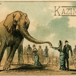 1882_vtc_kazine_jumbo_reaching_for_candy_2.75x4.25_dlw, Art Nouveau, Jumbo Reaching for Candy, Buck & Bidner Lith, Victorian Trade Card, c 1882, Lithograph, Objets d'art, Gallery East, Objets, Gallery East Network