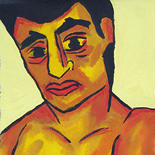 03_1989_tomasino_oscar_in_underwear_w, Oscar in Underwear, Walter Tomasino, 1989, Watercolor on paper, Back Alley Machismo, Expressionist, Punk, Homoerotic Art. Gallery East, Tomasino, Gallery East Network
