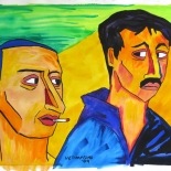 04_2009_tomasino_2brothers_rocco_gio_w640, Two Brothers: Rocco and Gio, Walter Tomasino, 2009, Watercolor on paper, Back Alley Machismo, Expressionist, Punk, Homoerotic Art. Gallery East, Tomasino, Gallery East Network
