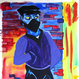05_2005_tomasino_mugger_w, Mugger, Walter Tomasino, 2005, Watercolor on paper, Back Alley Machismo, Expressionist, Punk, Homoerotic Art. Gallery East, Tomasino, Gallery East Network