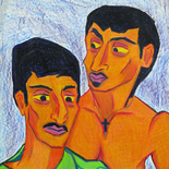 13_1989_tomasino_two_brothers_w, Two Brothers, Walter Tomasino, 1989, Color pencil on paper, Back Alley Machismo, Expressionist, Punk, Homoerotic Art. Gallery East, Tomasino, Gallery East Network