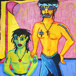16_1989_tomasino_portrait_mami_and_papi_w, Portrait of Mami and Papi, Walter Tomasino, 1989 Acrylic on canvas wall hanging, Back Alley Machismo, Expressionist, Punk, Homoerotic Art. Gallery East, Tomasino, Gallery East Network