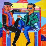 17_2006_tomasino_jules_lenny_jukebox_w, Jules and Lenny on a Jukebox, Walter Tomasino, 2006, Acrylic on canvas, Back Alley Machismo, Expressionist, Punk, Homoerotic Art. Gallery East, Tomasino, Gallery East Network
