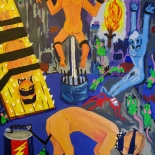 07_2014_tomasino_interrogation_room_w, Interrogation Room, Walter Tomasino, 2014, Acrylic on canvas, Secret Prisoners, Expressionist, Punk, Gallery East, Tomasino, Gallery East Network