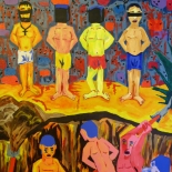 08_2014_tomasino_prisoners_dig_graves_w, Prisoners Dig Graves at Night, Walter Tomasino, 2014, Acrylic on canvas, Secret Prisoners, Expressionist, Punk, Gallery East, Tomasino, Gallery East Network
